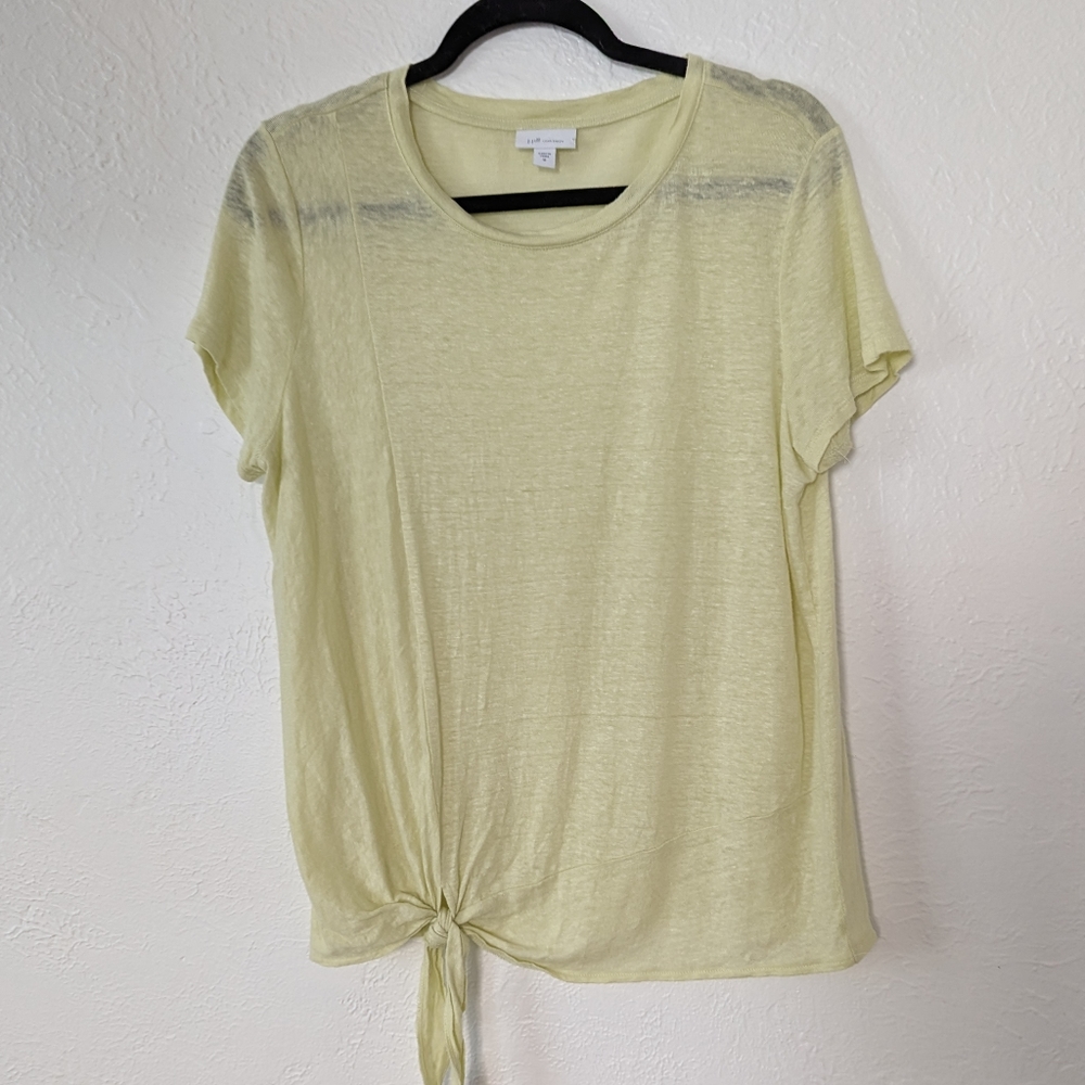 $10 SALE J Jill Linen T Shirt Size Medium Light Green Tie Front Spring Basic